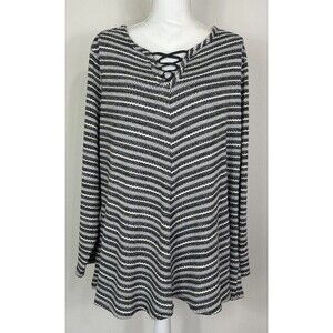 Avenue Dark Gray and White Stripe Pullover Sweater Plus Size 22/24